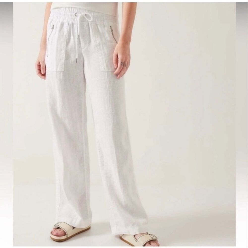 Athleta White Cabo Linen Wide Leg Pant 14